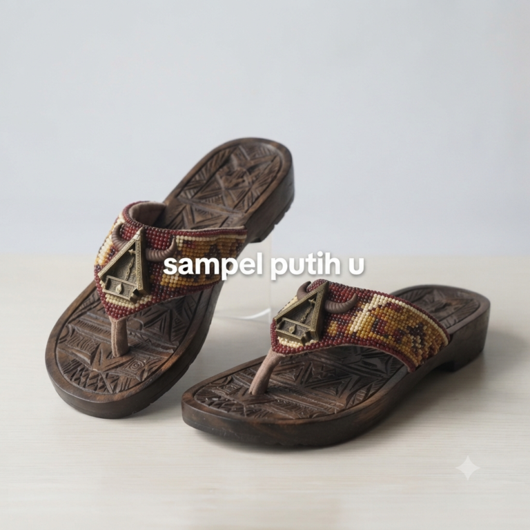 Sandal Kayu Etnik Toraja - Ukir Manik Tongkonan